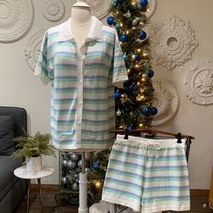 Striped Button-Up Shirt and Shorts Set